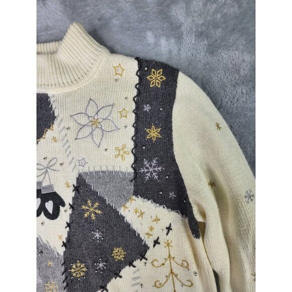 Designers Originals Winter Sweater Women L Ivory Pullover Patchwork Skaters - Picture 6 of 11